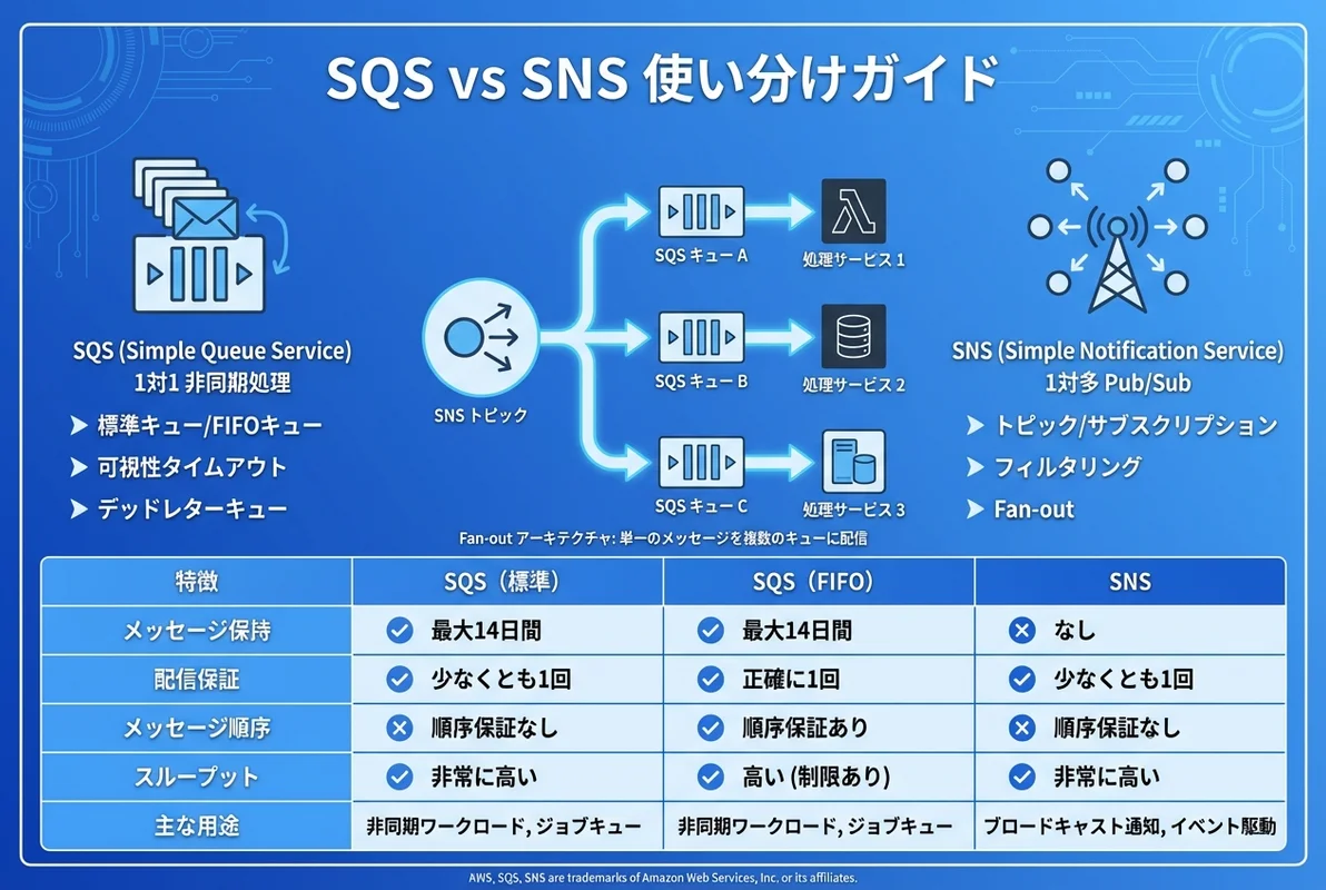 SQS・SNSメッセージングアーキテクチャのインフォグラフィック