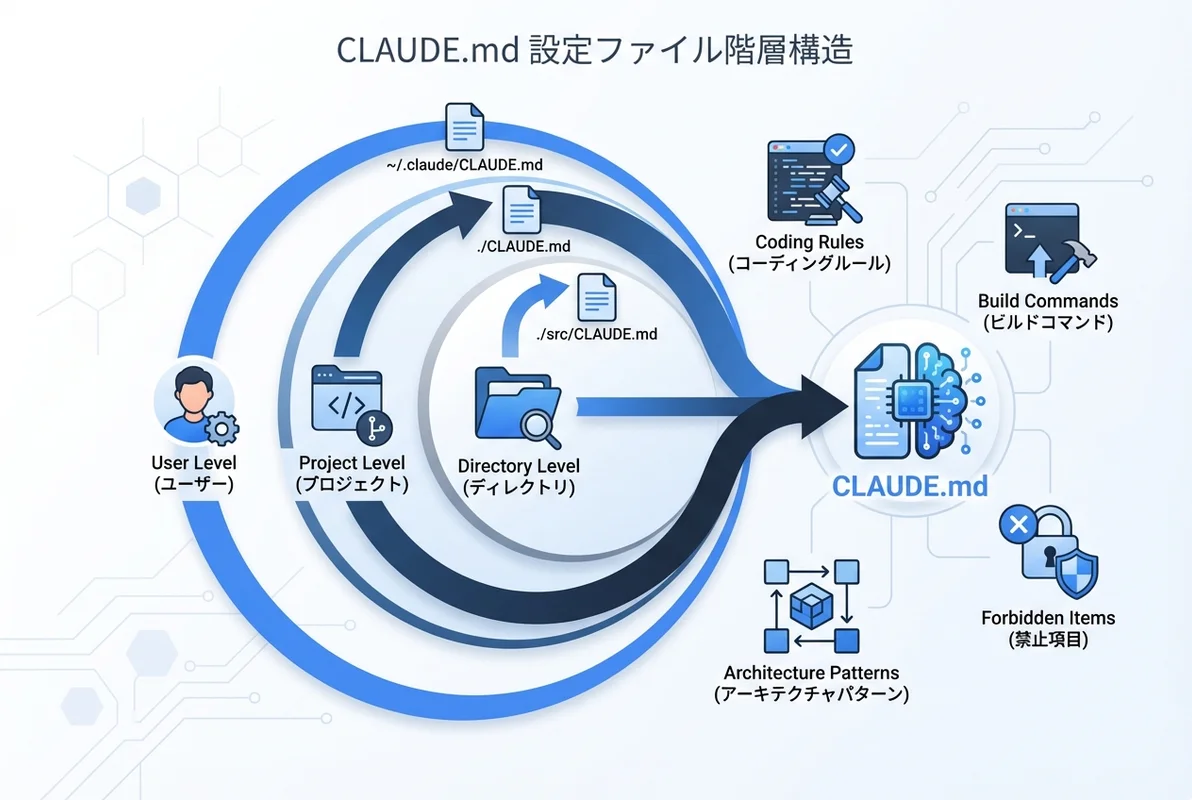 CLAUDE.mdの仕組み：プロジェクトルートに配置するだけでClaude Codeがコンテキストとして自動読み込み