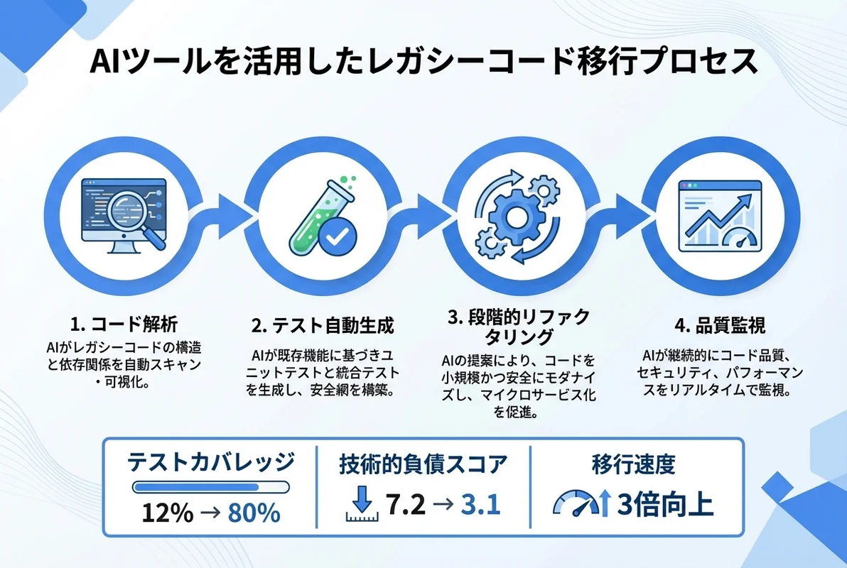 Google Antigravity レガシーコード移行プロセスのインフォグラフィック