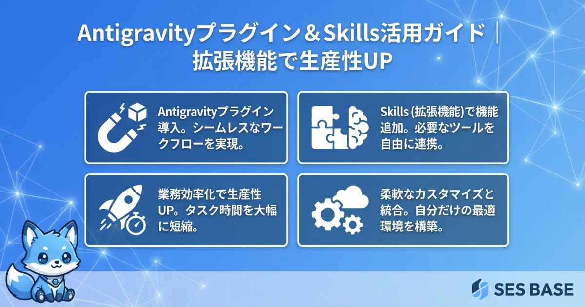 AntigravityプラグインとSkillsエコシステムの図解