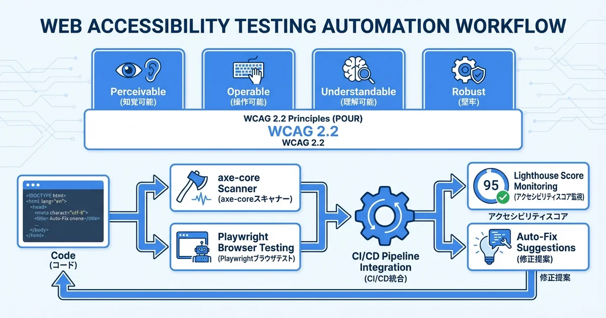 OpenAI Codex CLI アクセシビリティテスト自動化のフロー図