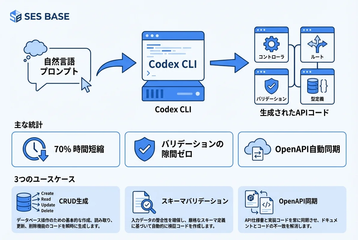 Codex CLIによるAPI開発自動化のインフォグラフィック
