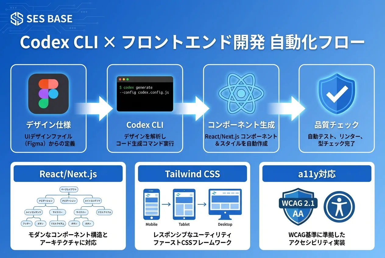 Codex CLIによるフロントエンド開発自動化のインフォグラフィック
