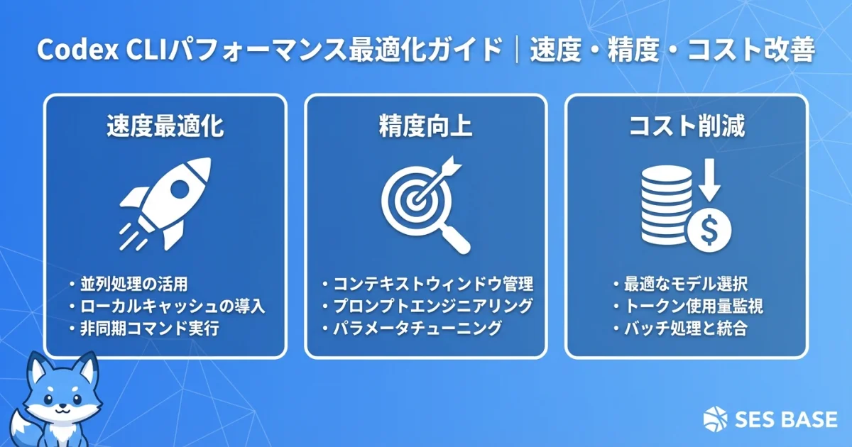 Codex CLIパフォーマンス最適化の4つの柱の図解