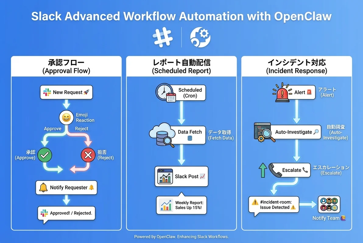 OpenClaw Slack高度ワークフロー自動化のインフォグラフィック