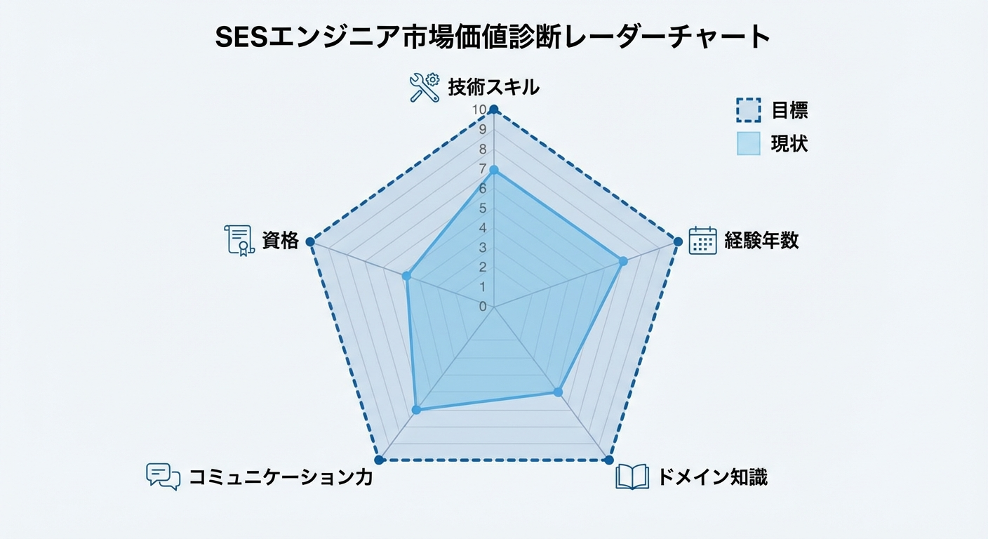 SESエンジニア市場価値の5軸レーダーチャート