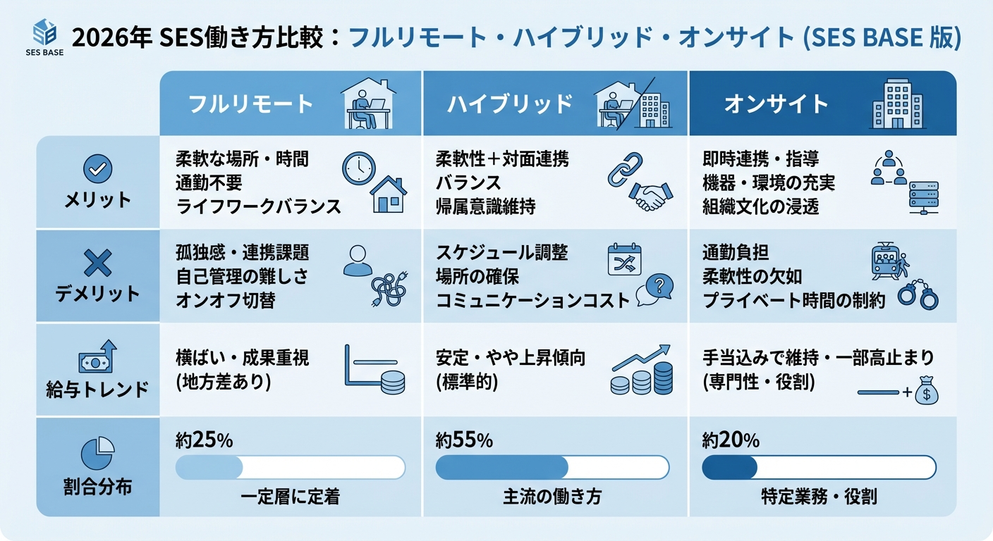 SESリモートワーク勤務形態比較の図解