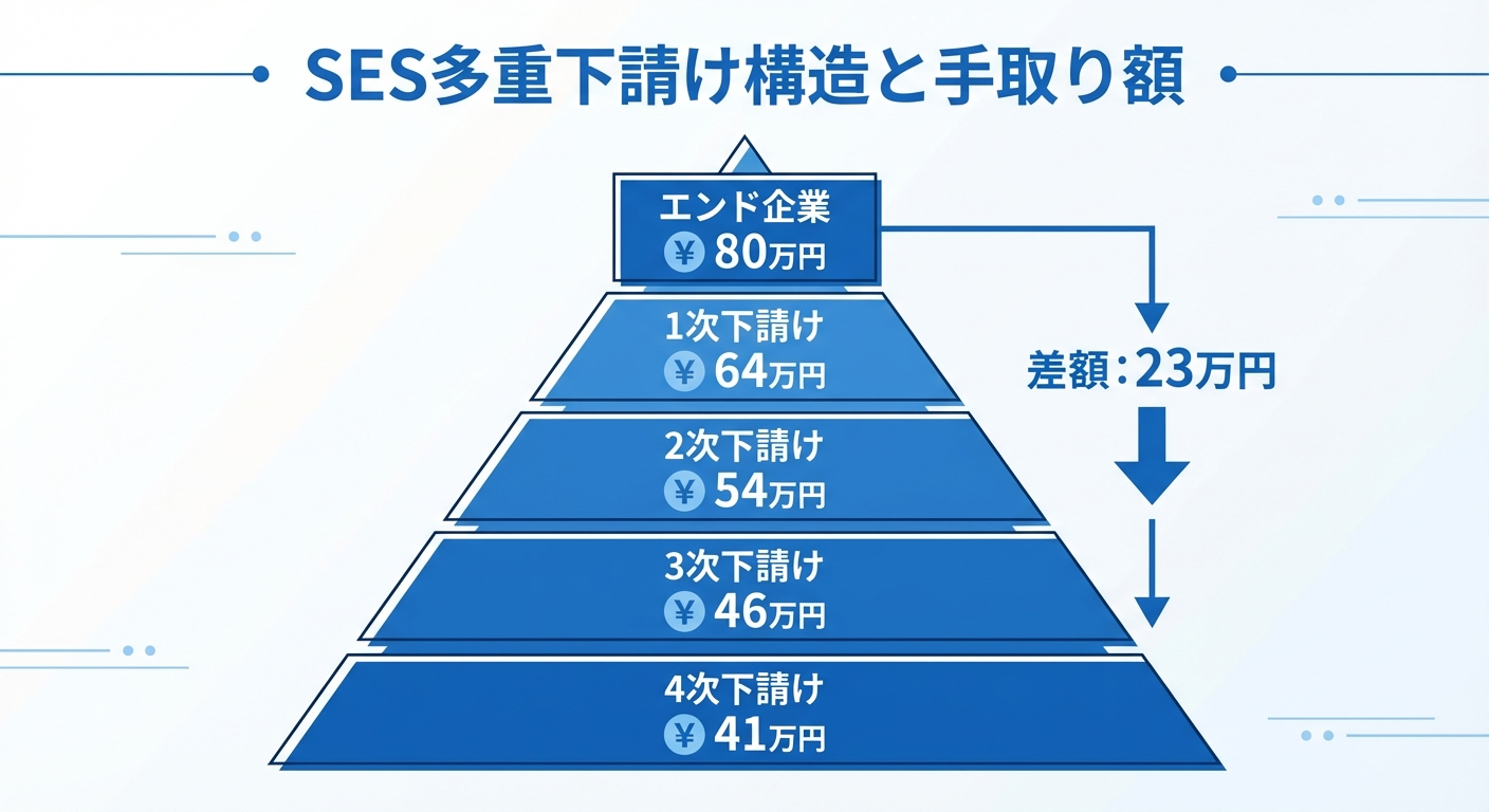 SES多重下請け構造と手取り額シミュレーション