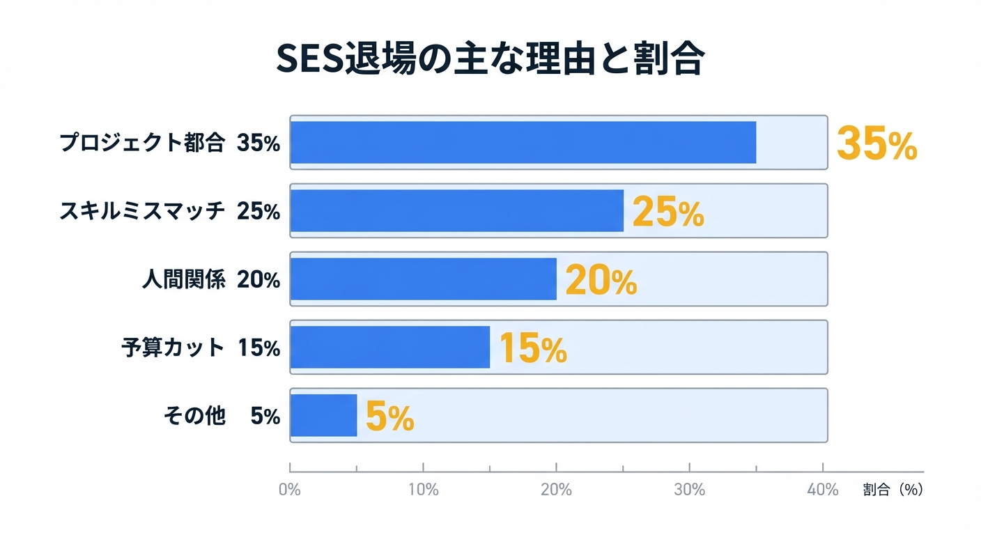 SES退場の主な理由と割合を示したインフォグラフィック